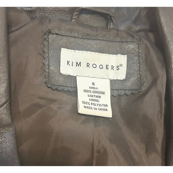 Vintage Kim Roger's Small chocolate brown leather Jacket coat blazer one button - Picture 2 of 9